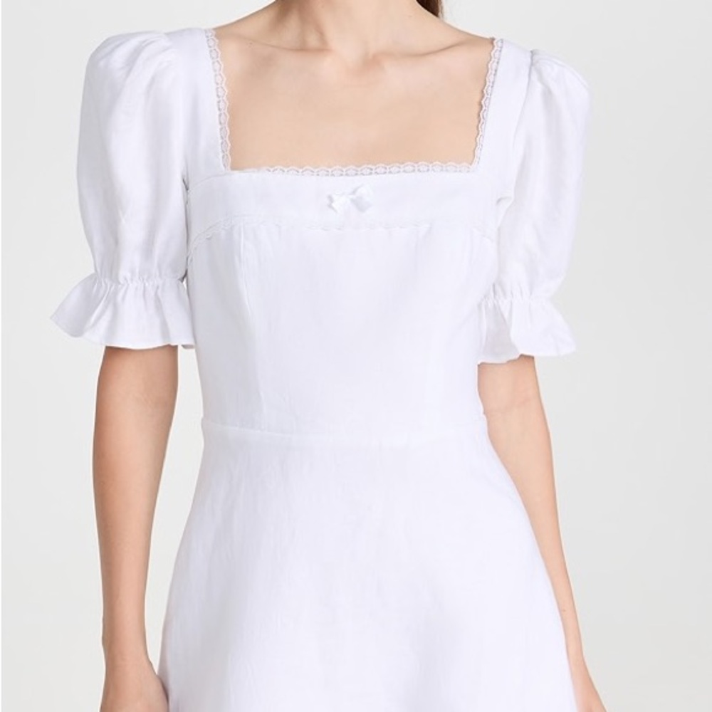 Reformation White Square-Neck Puff Sleeve Mini Dress